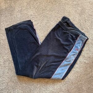 Vintage Phat Farm Velour Track Pants Navy Blue Side Stripe XL Y2K Streetwear